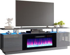 AMERLIFE Fireplace TV Stand with 36" Fireplace, 70" Modern Fireplace Entertainment Center LED Lights, 2 Tier TV Console Cabinet for TVs Up to 80", Grey - color: Grey, size: 70"