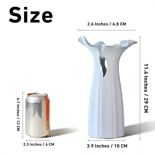 Abstract Irregular Ceramic Vase, White Irregular Pottery Vase, Handmade Decorative Minimalist Flower Vases for Modern Home, Tabletop, Shelf & Office - size: 16" x 12" x 28"