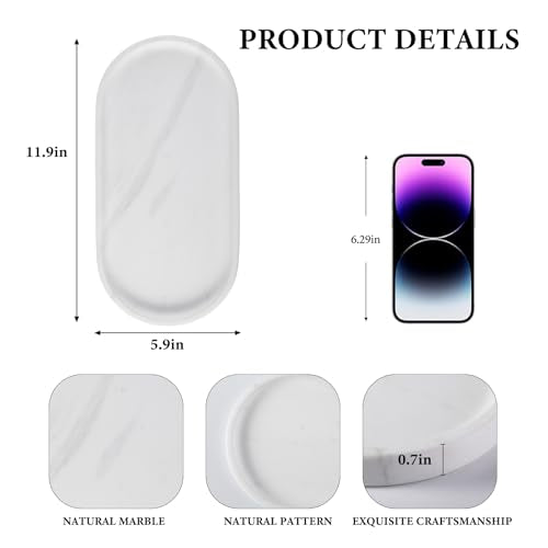 Koville 12"x6" Elegant White Marble Bathroom Tray, Natural Marble Vanity Trays for Home Decor, Stone Perfume Organizer Jewelry Dish for Dresser, Luxury Vanity Tray, Stone Storage Trays - color: Elegant White, size: 12" x 6" x 0.7"
