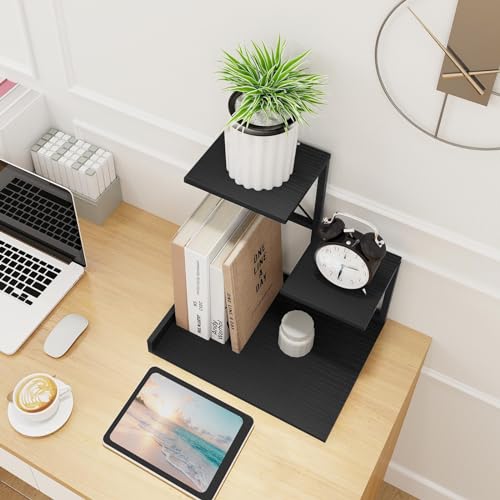 ELITEROO Wood Desktop Shelf, 3 Tier Desk Shelves Small Bookshelf Organizer, Office Storage Rack and Cubicle Organizers Accessories for Dorm Office Home Decor, Black - color: Black