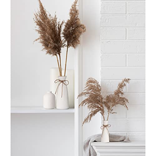 NiHome White Ceramic Vase Set of 3, Small Boho Flower Vases for Home Rustic Decor Flower Pampas, Fit for Mantel Office Living Room Coffee Table Shelf Farmhouse Fireplace Hallway Decor Centerpieces