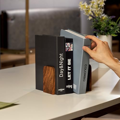 TILISMA Wooden Bookends for Shelves | Walnut Book Stopper for Bookshelves | Modern Wood Bookends for Shelf | Small Book Ends to Hold Firmly | Unique Transportable Separator for Bookshelves (Pair) - size: Pair