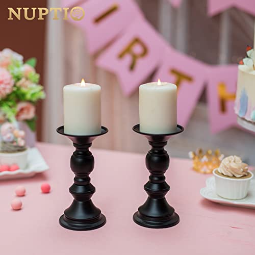 Nuptio 4 Pcs Pillar Candle Holders for Tables Church Candle Holder Modern Home Decor Gifts, Candlelight Holder for 50mm Pillar Candles, Wedding Anniversary Housewarming Party Table Centerpieces - color: Black, size: 4 Pcs