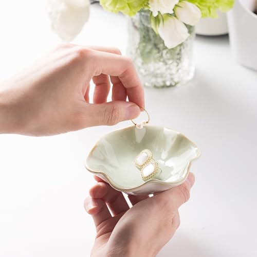 Ceramic Ring Dish, Jewelry Dish Holder, Small Trinket Tray Plate for Earrings Rings Necklaces Keys, for Mom Friend Sister, Light Green - color: Light Green
