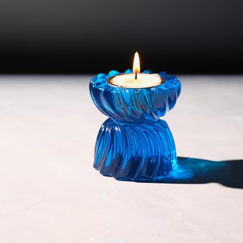 Twizzle Twist Tealight Holder, Decorative Tealight Candle Holder for Table Display, Romantic Decoration, Unique Home Décor Aesthetic, Housewarming Gift, Spiral Sculpture Diwali Tea Light Stand - color: Blue