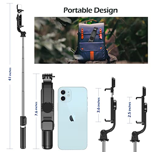 Aureday Selfie Stick with Wireless Bluetooth Remote, Portable 41 Inch Gopro Selfie Stick Tripod with Light, Compatible with iPhone 14/13 Pro/12/11 Pro/Max/XS/XR/X/8/7 and Android Smartphones - size: 41in
