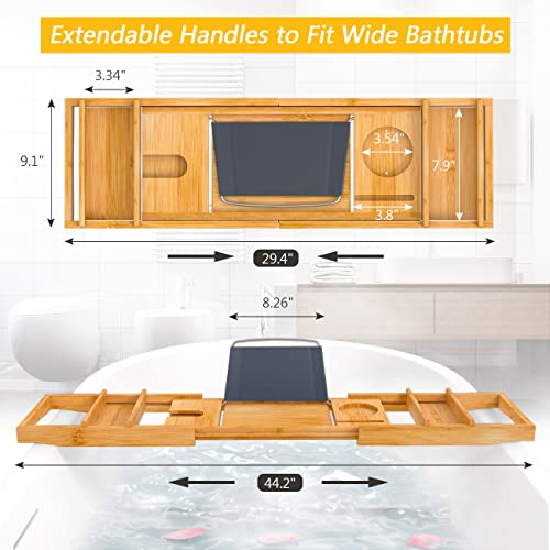 Domax Bathtub Caddy Tray Expandable Bamboo Tub Tray for Luxury Bath with Book Holder and Free Soap Dish Yellow - color: Yellow