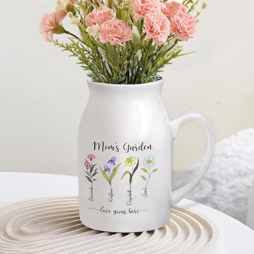 Personalized Flower Vase Small Ceramic Vase with Birth Month Flower Decorative Vases for Flowers Home Decor Mother's Day Birthday Gift for Mom, Wife, Grandma, Mama, Nana - color: Style 03