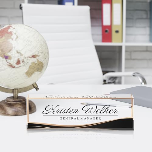 Acrylic Personalized Name Plate - Desk Decor for Women & Men, Office Gifts for Boss, Manager, Teacher, Nurse - color: Black Gold Frame