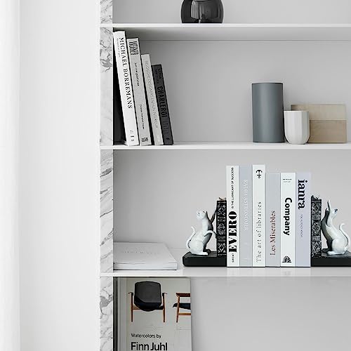 LIFFY Cat Decorative Bookends Decor Unique - Heavy Duty Book Holder, Modern Living Room Decor, Non Skid Bookshelf Stopper, Cute Book Ends for Shelves, Study, Office Desk, Vintage Decor - color: White Cat
