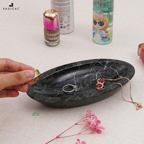 Radicaln Marble Jewelry Tray Black 7" Inch Handmade Earring Holder Organizer - Perfume Tray Storage Container - Trinket Dish For Bathroom Décor & Jewelry Holder - color: Black