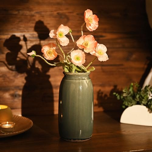 VICTOR & TERESA Rustic Large Blue and Grey Vase for Home Decor, 10'' Tall Ceramic Vases for Flowers, Farmhouse Decorative Vases for Pampas Grass, Table, Mantel, Living Room, Centerpieces - color: Blue and Grey, size: Large-10''