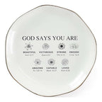 God Says You Are Beautiful Ring Dish – Christian Ceramic Jewelry Tray for Women, Inspirational Bible Verse Trinket Holder Gift for Her, Religious Baptism Gift - color: You Are Beautiful-02