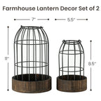 Perfnique Decorative Candle Lantern, Set of 2 Farmhouse Table Lanterns for Home Decor, Rustic Table Centerpieces for Dining Room, Fireplace Mantle Kitchen Decoration (Walnut)