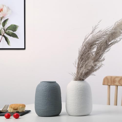 Grey Ceramic Vases, Textured Modern Vases, Home Decor Vases, Suitable for All Kinds of Places, Can Also Be Used As Gifts for Others, Independence Day and Other Festivals. (Grey Blue) - color: Grey Blue