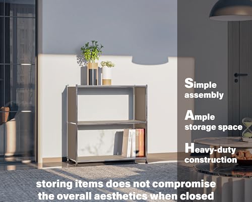 32-Inch 2-Tier Metal Bookcase, Open Shelf Storage Organizer for Living Room, Bedroom, Side Table or Nightstand Use, Modern DIY Assembly, Taupe - color: Matt Taupe