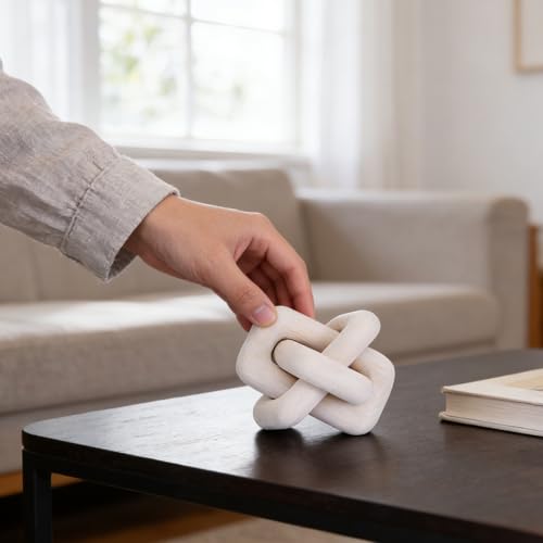 Wooden Knot Decoration Bohemian Decoration Hand-Carved Knot Autumn Winter White Home Decor Suitable for Coffee Table Bedroom Living Room Farmhouse Dining Table Minimalist Decoration（White） - color: White