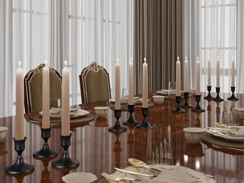 zeochyni 12PCS Black Taper Candle Holders Bulk, Vintage Candlestick Holders Bulk for Dinner Room Table Centerpiece or Mantel Wedding Party Decor - color: Black, size: Set of 12