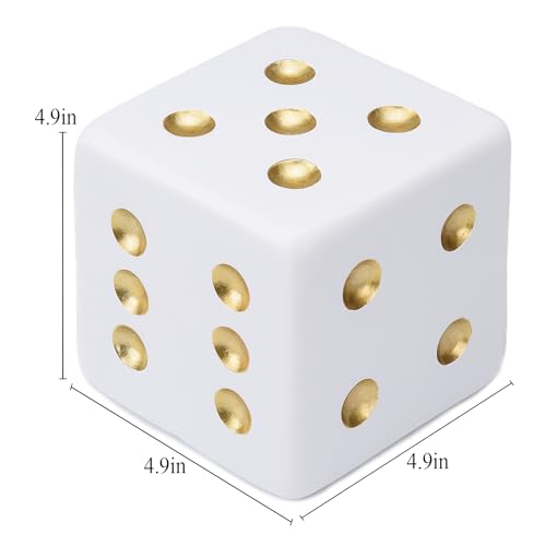 BRABUD Resin Jumbo Dice Decor White & Gold Dice Statue Living Room Bedroom Office Photographic Decoration 4.9'' TQGJBS603 - color: White, size: 4.9''