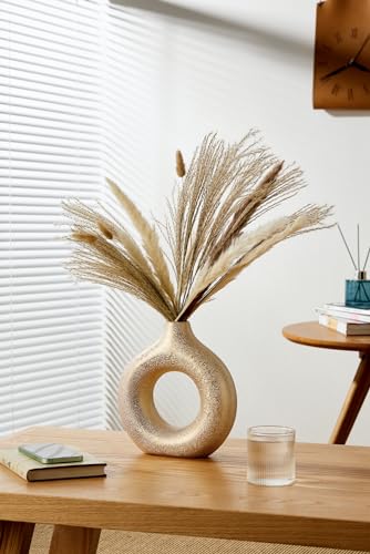 Modern Donut-Shaped Decorative Vases, Handmade Minimalist Boho ins Style, Modern Vase for Home Decor for Wedding Dinner Table Party Living Room Office Bedroom (Gold, Large + Small) - color: Gold, size: Large + Small