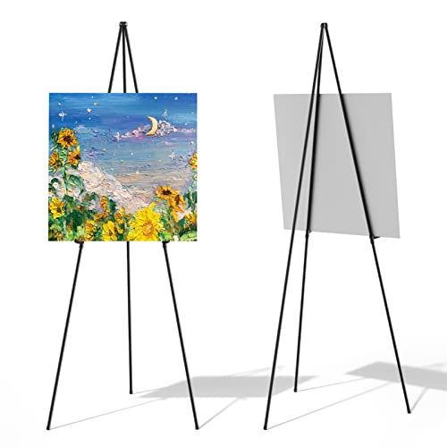 Thicken Display Easel Stand for Wedding - 63" Instant Tripod Collapsible Portable Sturdy Floor Easel - Easy Folding Adjustable Poster Metal Stand for Signs, Display Show, Artist, Art, Painting - Black - style: Black