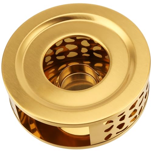 2 PCS Metal Teapot Warmer Base, Stainless Steel Teapot Warmer with Tealight Holder for Glass or Ceramic Teapot, Gold