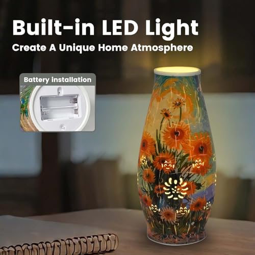 3D Puzzles Vase for Adults, LED 3D Puzzle Vase Sunflowers, Crafts for Adults DIY Unique Vase Gifts for Home Decor Housewarming Christmas Mother's Day - color: Sunflower-starry Night