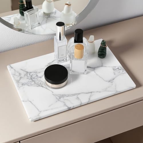 Koville Italian Natural Marble Cutting Board for Kitchen Pastry Bread Macaron Display, 12" x 8" Real Stone Slab Marble Cheese Board for Counter, Bathroom Perfume Tray Candle Plate (Arabescato) - color: Arabescato
