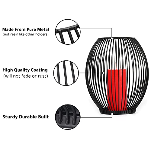 OLEEK Outdoor Candle Holder Decor Set - Black Candle Holder - Candles Holders for Table Centerpiece - Hurricane Candles Holder for Pillar Candles Cage Candle Holders Black Wire Decorative - size: Set of (Medium & Small)