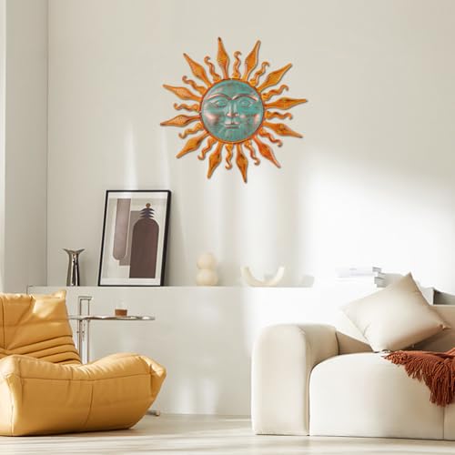 HOBYLUBY Large Outdoor Wall Decor Rust Proof, Sun Face Metal Wall Art Decor Hanging for Indoor Outdoor, Patio, Fence, Garden(Orange) - color: Orange