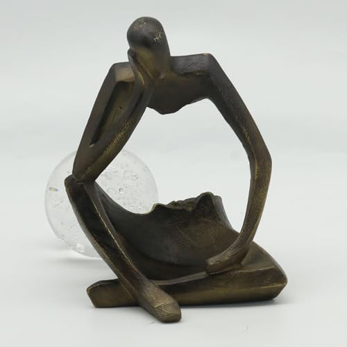 Lukitas Resin Thinker Statue - Holding Crystal Ball Sculpture, Modern Abstract Collectible Figurine for Home Office Bookshelf Decor, Bronze 7.5'' - color: Bronze