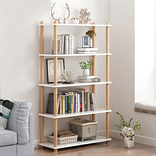 IOTXY 5-Tier Wooden Shelf Bookcase - Modern Open Bookshelf, Free Standing Storage Rack, Multifunctional Display Stand for Home and Office, White, Rectangle - color: White, size: 5-Tier
