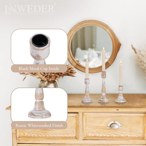 Wooden Taper Candle Holders: Wood Candlestick Holders Rustic Farmhouse Fall Decor for Living Room Dinning Table Centerpiece Christmas Set of 3 - size: 4.33"/6.33"/8.27" H - 3Pcs