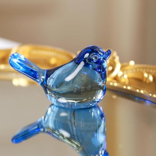 kanpura 2 Pack Glass Bird Statues Crystal Bird Figurines Handmade Modern Animal Statue Ornament for Living Room, Bedroom, Office Desktop, Cabinets(Dark Blue) - color: Blue