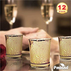 PMLAND Speckled Mercury Glass Votive Candle Tealight Holders - Bulk Pack of 12 Gold - color: Gold