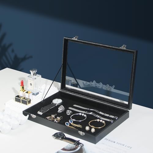 Coward Jewelry Organizer Box, Black Velvet Blank Display Tray Case with Lid for Storage Necklaces Bracelets Rings Beads and Jewelry Accessories - color: Black Velvet, size: Blank Box