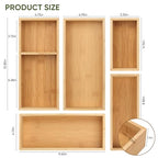Vincona Bamboo Drawer Organizers Set, 5-Piece Multi-Use Wood Storage Organizers, Desk Drawer Tray for Kitchen, Bathroom, Office, Dresser, Bamboo Box Bin for Jewelry, Makeup, Junk, Gadgets - size: 6 Grids