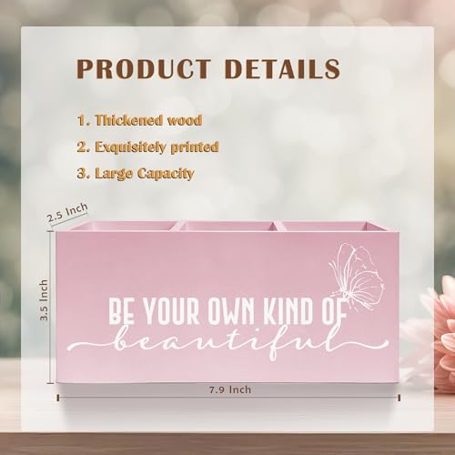 Be Your Own Kind of Beautiful Makeup Brush Toothbrush Holder, Pink Inspirational Wooden Pen Pencil Holder Organizer for Dorm Bedroom Desk Accessories, Back to School Gifts for Girls - color: Color-Desk accessories pink 18
