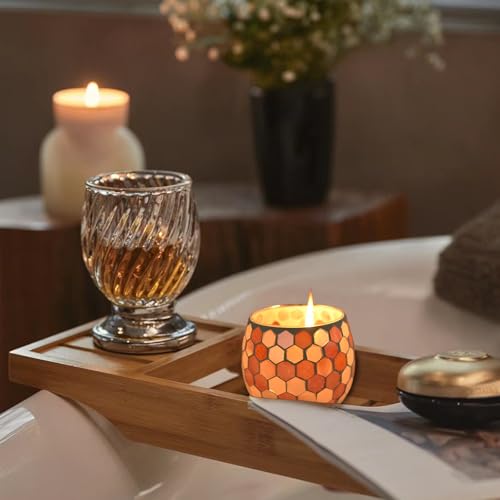Votive Candle Holder Tea Lights - Glass Candle Holders, Mosaic Tealight Candle Holder, Candle Jar Cup for Wedding Centerpiece Party Table Decorations, Valentines Day Decor - color: A-multicolor