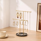 Gold Jewelry Holder Stand with Ceramic Tray: Small Hanging Necklace Organizer Tree for Earrings, Bracelets, Rings – Jewelry Display Hanger for Women & Girls, Black - color: black tray gold bar