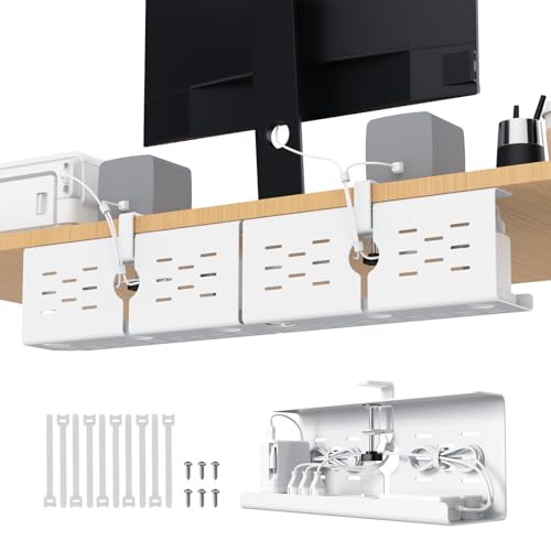 KEEGH 16" Under Desk Cable Management Tray, 2 Pack Desk Cord Organizer Upgrade Capacity, No Drill Clamp/Screws Mount, Cord Management Tray for Home Office, Gaming Desk, Standing Desk, White - color: White, size: 2 Pack