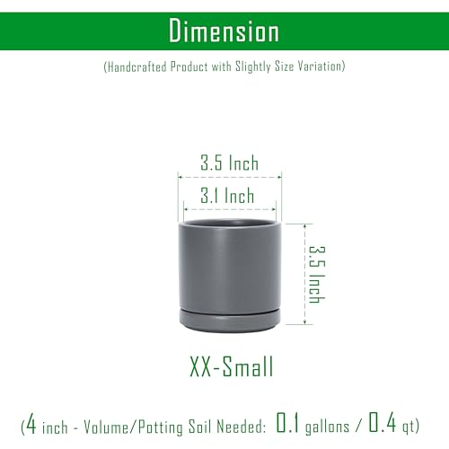 D'vine Dev Set of 2 Plants Pots, 3.5 Inch Ceramic Planter Pot for Plants with Drainage Hole and Saucer, Speckled Grey, 94-V-A-3 - color: Gray, size: 3.5 Inch