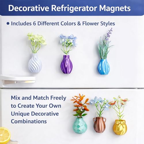 6 Packs Mini Vase Fridge Magnets, Magnetic Vases for Kitchen, Office, and Home Decor – Creative Floral Decorations