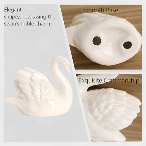 Ceramic Swan Figurine - Modern Minimalist Porcelain Statue Art Decor, Knick Knacks Home Decor for Living Room, Office, Desk, Shelf Decoration (White) - color: White