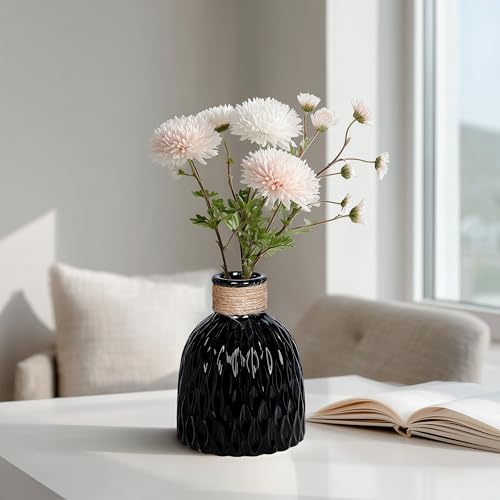Black Ceramic Vase for Flowers,Modern Minimalist Vases Home Decor,Textured Decorative Vase Centerpieces for Table, Living,Mantle,Office,Desk, Room Decor 6 Inch - color: Black