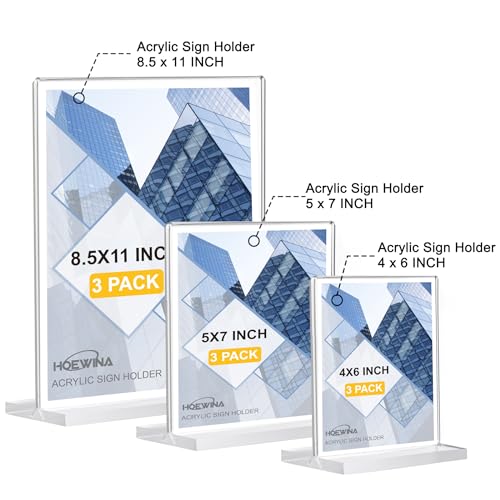 Hoewina Acrylic Sign Holder 8.5 x 11 Inch 3 Pack, Clear Display Sign Stand for Store Sign Holders, Vertical Double Acrylic Stands, Vendor Booth Display Items