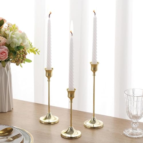6Pcs Candlestick Holders,Brass Gold Metal Taper Candle Holder for Pillar Candles Sticks Holder for Wedding Fireplace Table Centerpiece Mantel Housewarming Gift - color: Gold