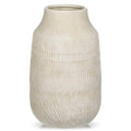 11" Rustic Ceramic Vase with Irregular Flutes Texture & Sand-Grain Surface, Antique Vase for Pampas & Vibrant Flowers, Warm-Toned Style, Beige White - color: 11" Beige White