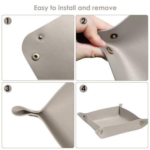 2 Pack (Size:9.84"&7.87") PU Leather Jewelry Valet Tray,Portable Entryway Table Nightstand Desk Tray Catchall Travel Plate Organizer for Phone, Keys, Wallet, Watch,Coin (Grey) - color: Gray