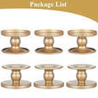 Gold Candle Holders Set of 6, Reversible Pillar Candle Holder and Taper Candles Stand, Metal Table Centerpiece for Wedding Dining Room Holiday Decor
